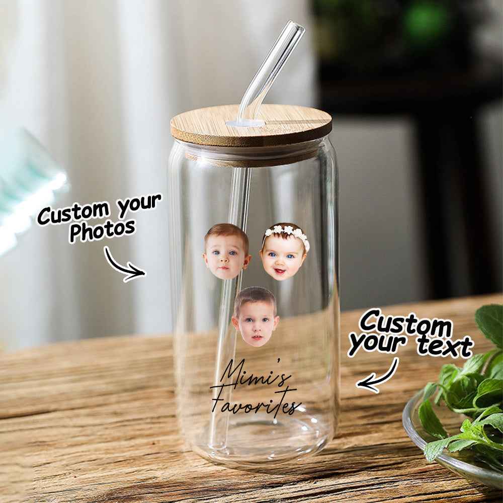 Personalized Face Tumbler Custom Glass Tumbler Glass Can Face Cup Gifts for Grandma