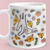 Personalised Engraved Hand in Hand Floral Mug - Mother's Day Gift with Custom Names