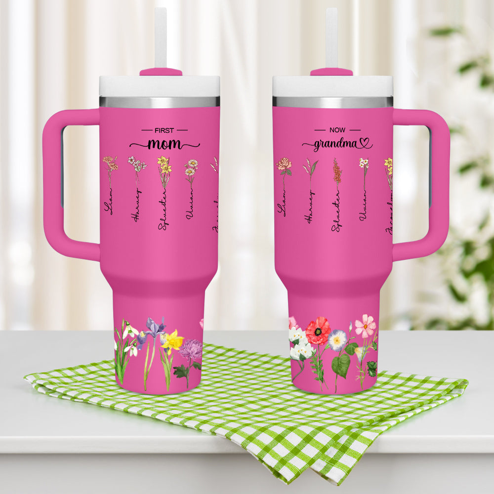 Personalised 'First Mum Now Grandma' 40oz Tumbler with Straw - Custom Birthday Gift for Grandma