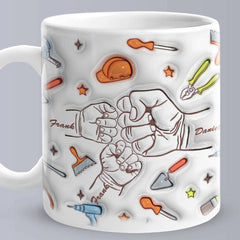 Personalised 3D Fist Bump Names Mug - Custom Gift for Dad & Grandpa