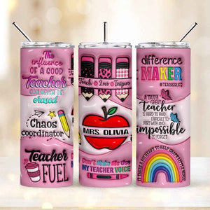 Personalized 3D Apple Pencil Design 20oz Skinny Tumbler Lid and Straw Back to School Gift for Teacher