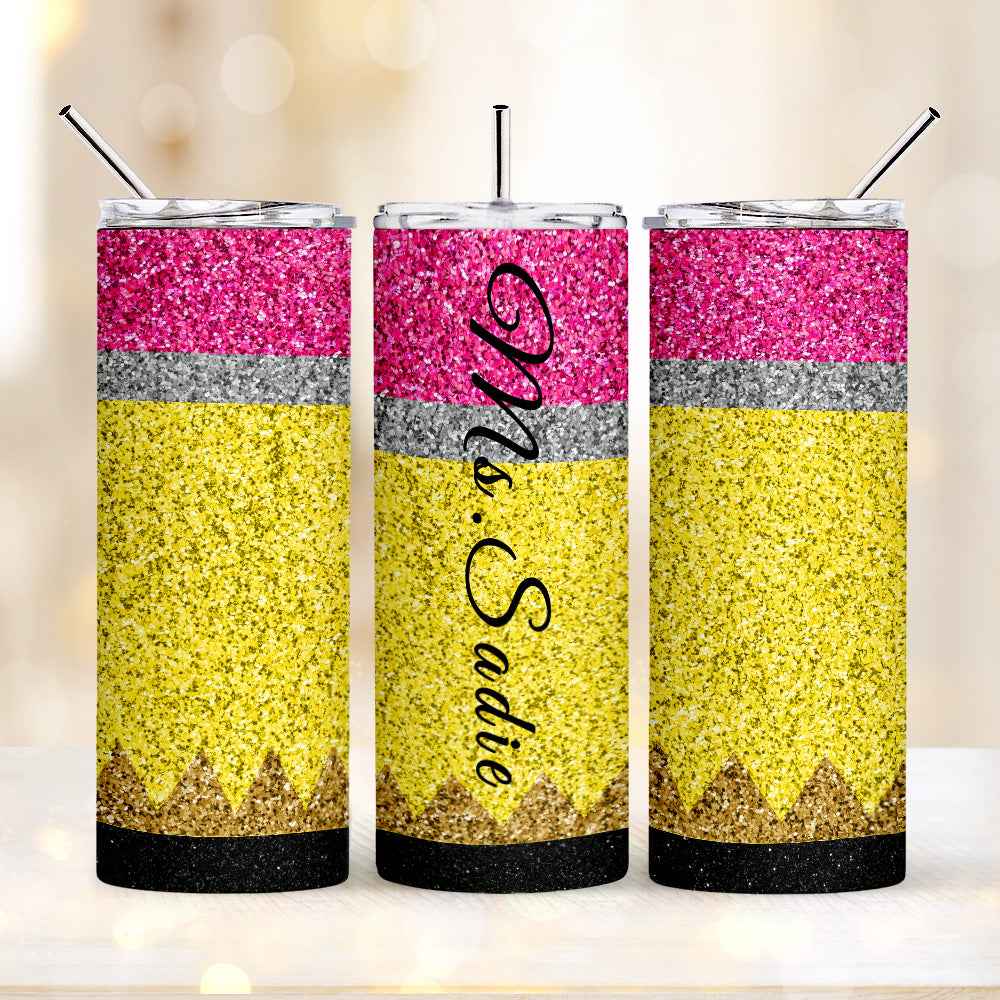 Personalized Glitter Apple 20oz Skinny Tumbler with Straw Back to School Appreciation Gift for Teacher