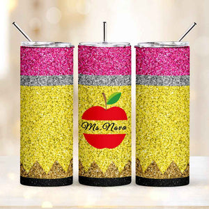 Personalized Glitter Apple 20oz Skinny Tumbler with Straw Back to School Appreciation Gift for Teacher