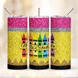 Personalized Glitter Apple 20oz Skinny Tumbler with Straw Back to School Appreciation Gift for Teacher