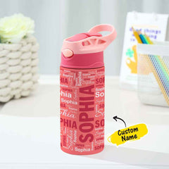 Personalized 12oz Water Bottle with Silicone Straw Name Water Bottle Gift for Kids