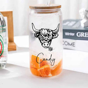 Personalized Highland Cow Tumbler with Name Clear Can Glass Gift for Highland Cow Lovers