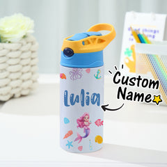 Personalised Mermaid Name Stainless Steel Water Bottle - Children's Day Gift UK