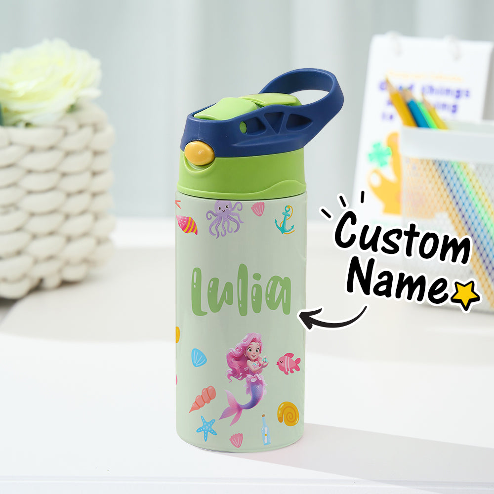 Personalised Mermaid Name Stainless Steel Water Bottle - Children's Day Gift UK