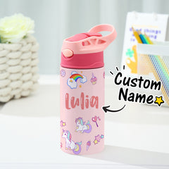 Personalised Rainbow Unicorn Name Stainless Steel Water Bottle | Kids' Gift