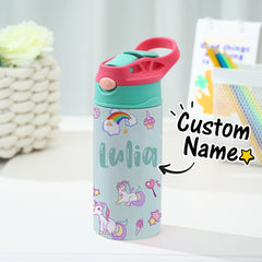 Personalised Rainbow Unicorn Name Stainless Steel Water Bottle | Kids' Gift