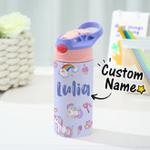 Personalised Rainbow Unicorn Name Stainless Steel Water Bottle | Kids' Gift