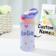 Personalised Name Heart Stainless Steel Water Bottle - Children's Day Gift for Kids
