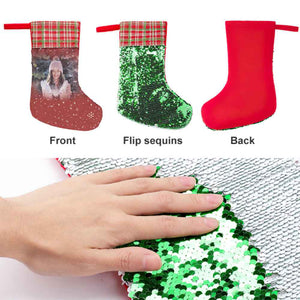 Custom Photo Sequin Christmas Stocking Personalized Snowflake Christmas Decoration Sock
