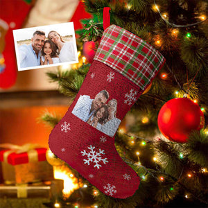 Custom Photo Sequin Christmas Stocking Personalized Red Christmas Decoration Sock