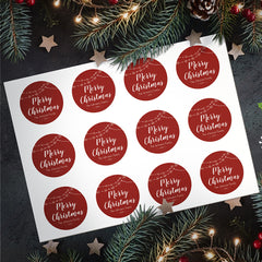 Personalised Engraved Round Red Stickers - Custom Christmas Gift Labels
