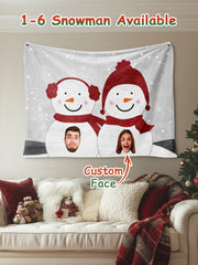 Personalised Photo Snowman Tapestry - Custom Face Wall Hanging Blanket Christmas Decor