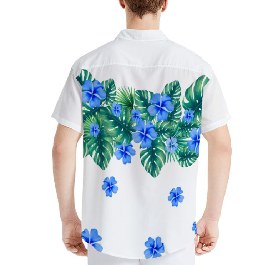 Custom Face Hawaiian Shirt worn by model full outfit view showcasing personalised photo print ideal for holidays and parties