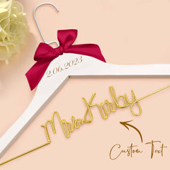 Personalised Wedding Dress Hanger with Custom Text, Name & Date - Elegant Bow Design