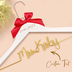 Personalised Wedding Dress Hanger with Custom Text, Name & Date - Elegant Bow Design