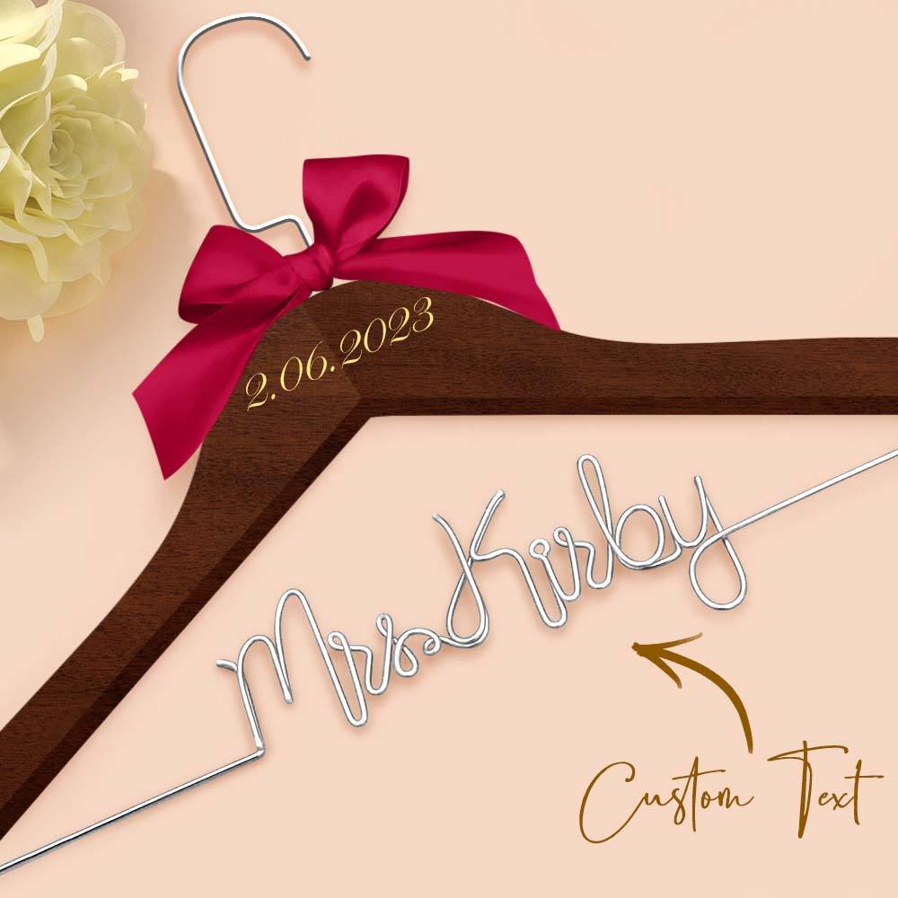 Personalised Wedding Dress Hanger with Custom Text, Name & Date - Elegant Bow Design