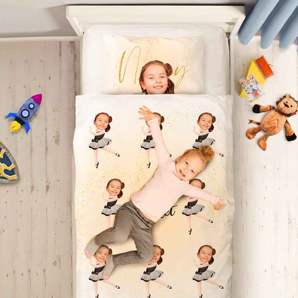Custom Photo Engraved Quilt Cover Text Pillowcase Dancer Pattern Children's Gift