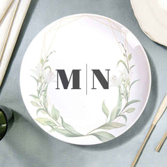 Custom Printed Flower Two Initials Ceramic Dinner Plates