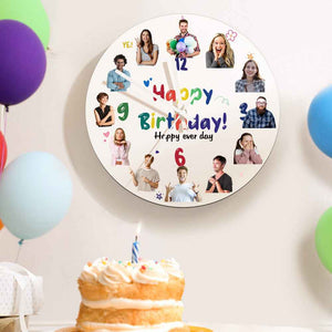 Personalized Happy Birthday Round PVC Wall Clock with Custom Photo Engraving