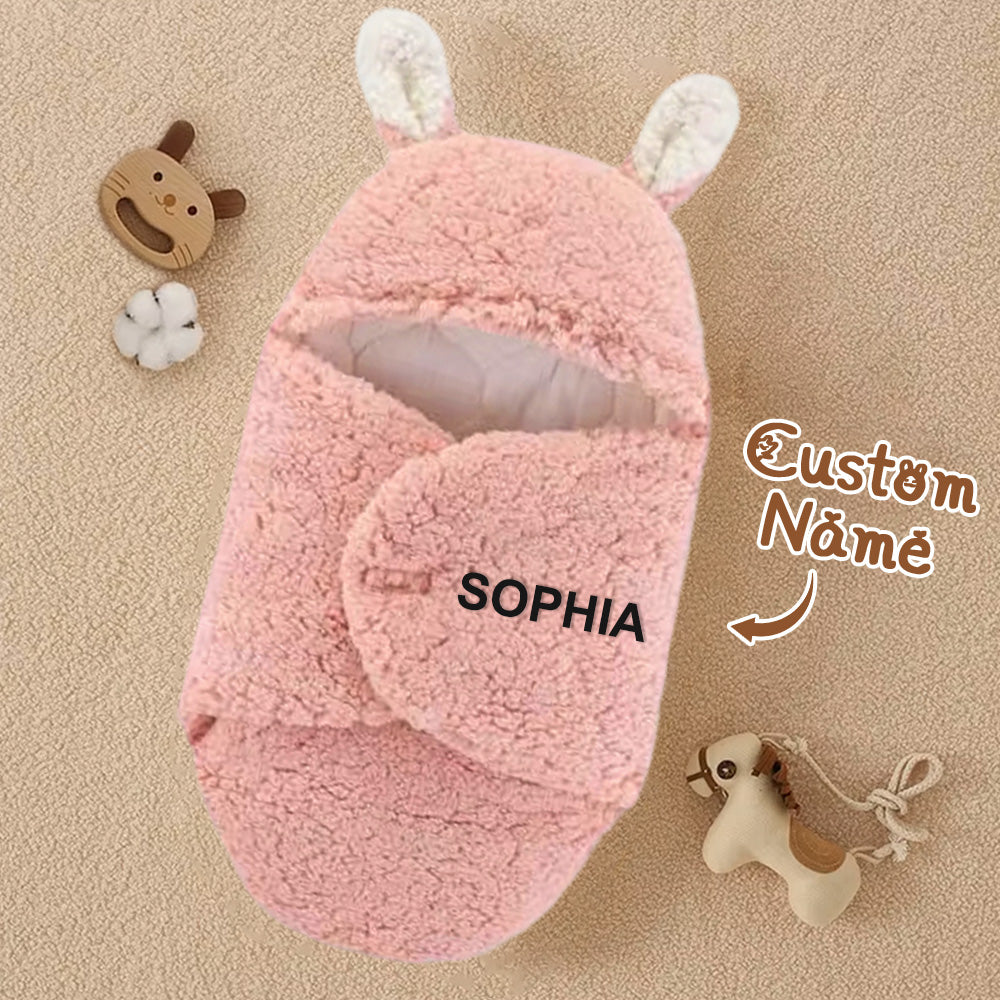 Personalised Bunny Baby Swaddle Blanket with Name - Custom Newborn Sleeping Bag