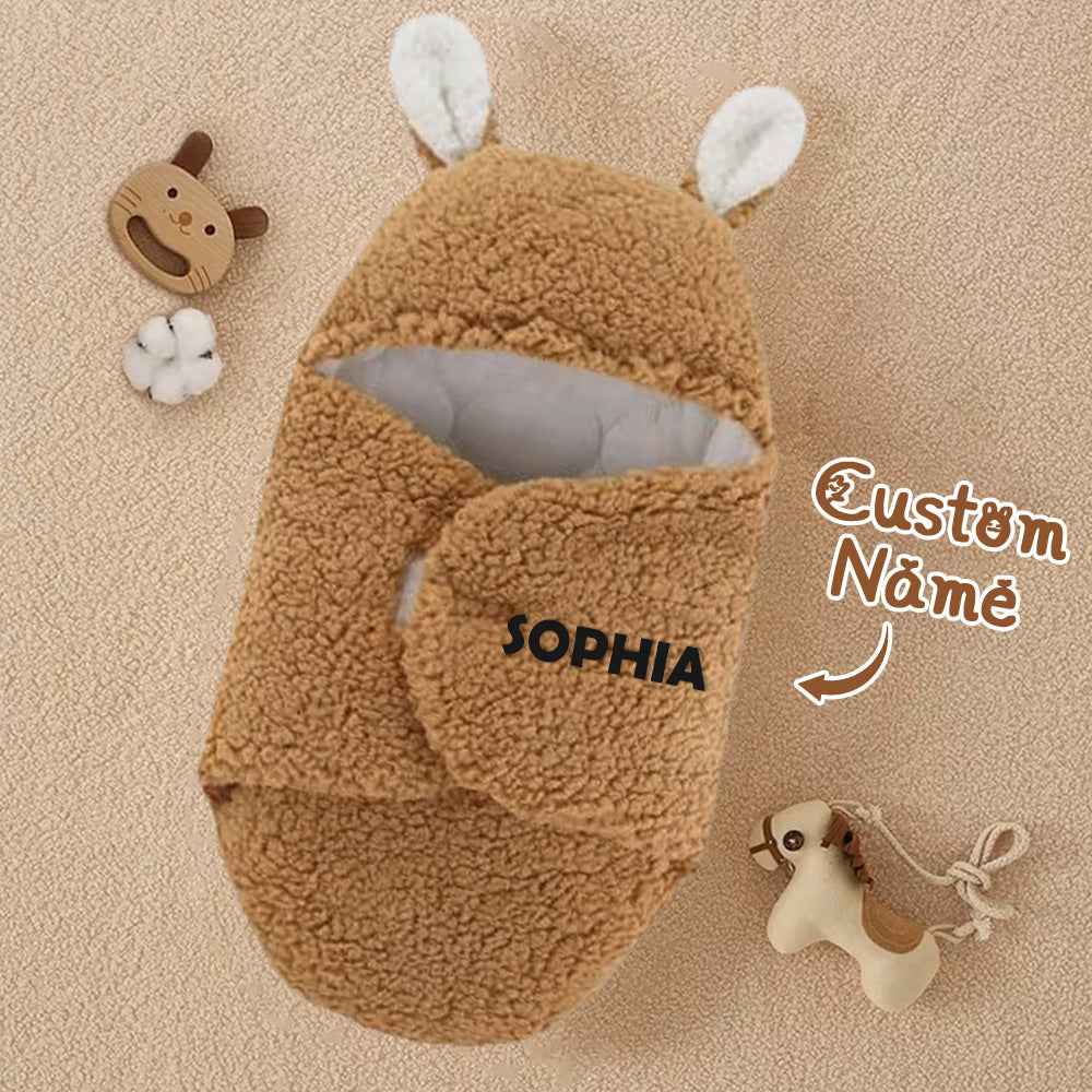 Personalized Bunny Baby Swaddle with Name Infant Sleeping Bag Blanket for Baby Shower Gift