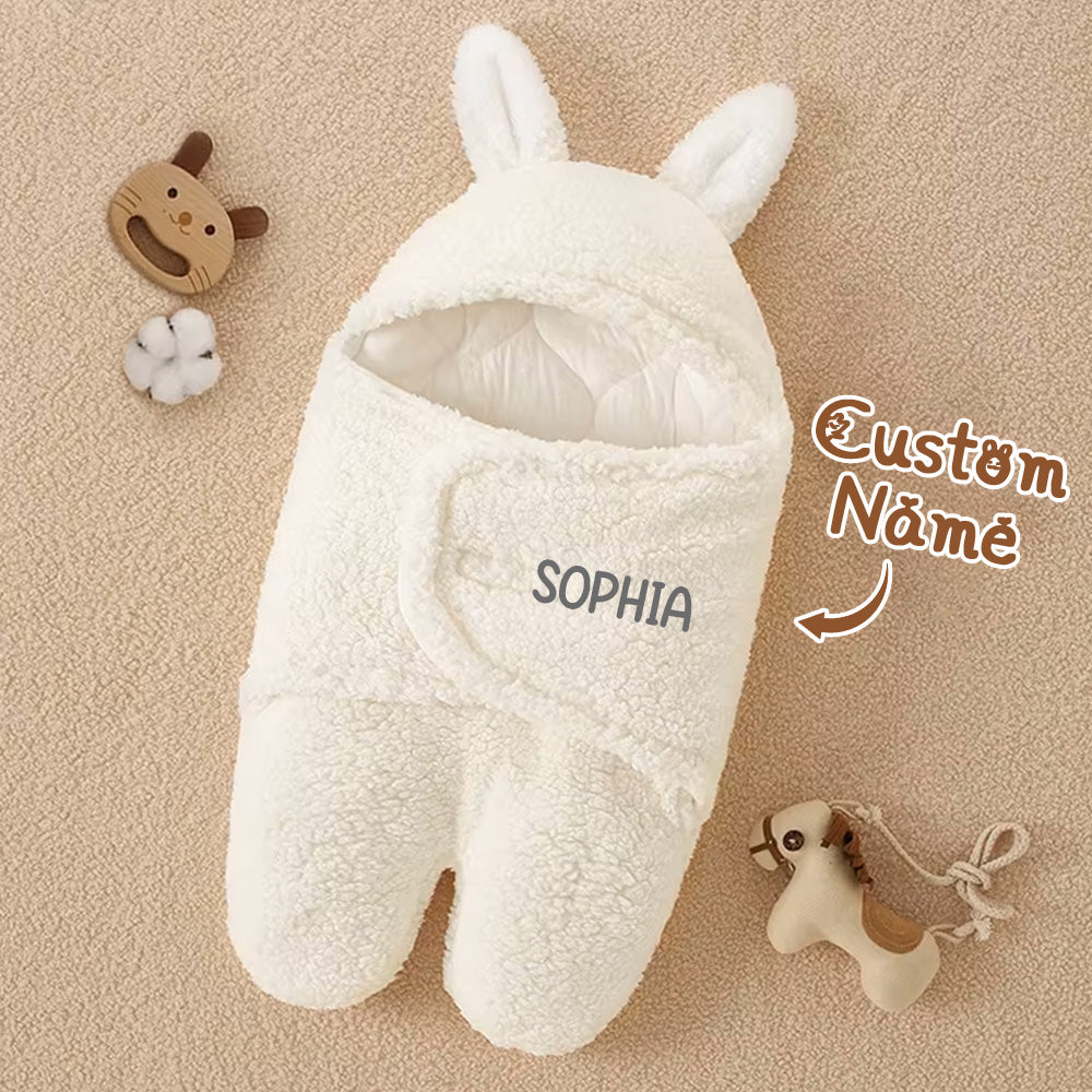 Personalised Bunny Baby Swaddle Blanket with Name - Custom Newborn Sleeping Bag
