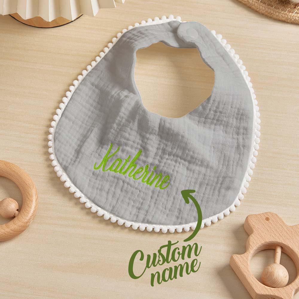 Soft absorbent cotton personalised baby bib measuring 27cm x 20cm with custom embroidered name — newborn essential