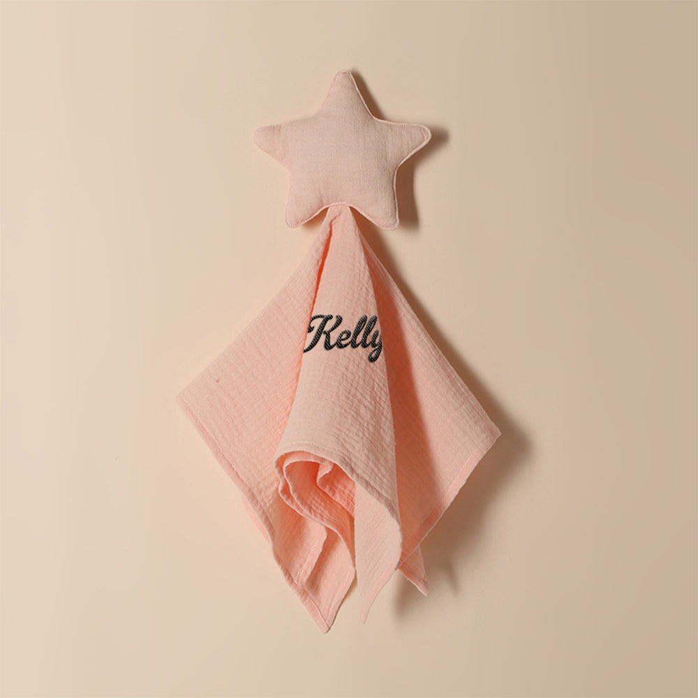 Personalised baby towel presented as a gift set, embroidered name on soft cotton star comforter for baby showers