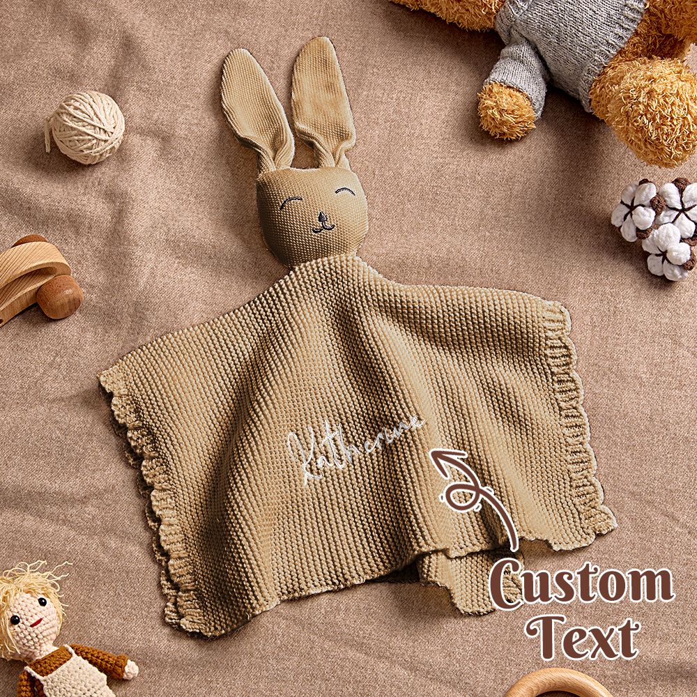 Embroidered name preview on the personalised baby towel.