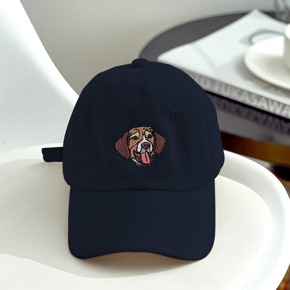 Adjustable strap and buckle detail on a personalised cotton pet hat demonstrating the 50+11 cm adjustable fit