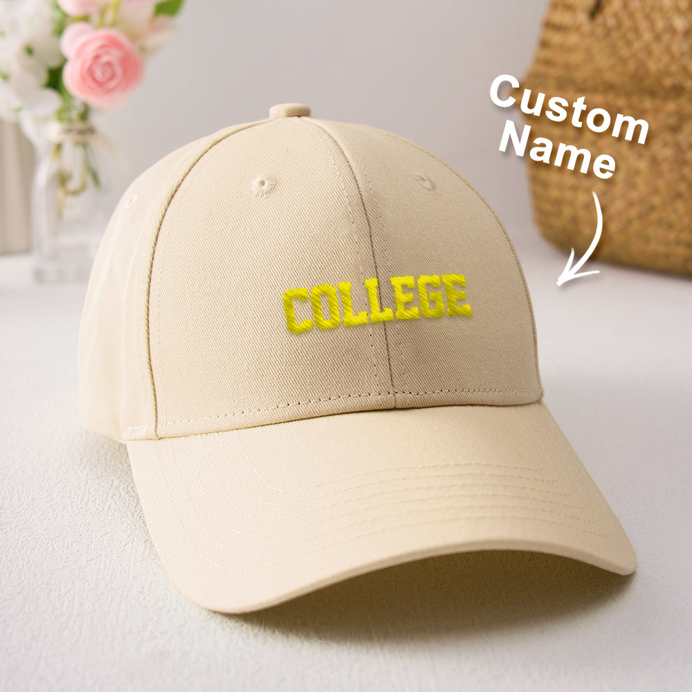 Close view of personalised cap label and finish — premium workmanship on custom name team caps made from polyester