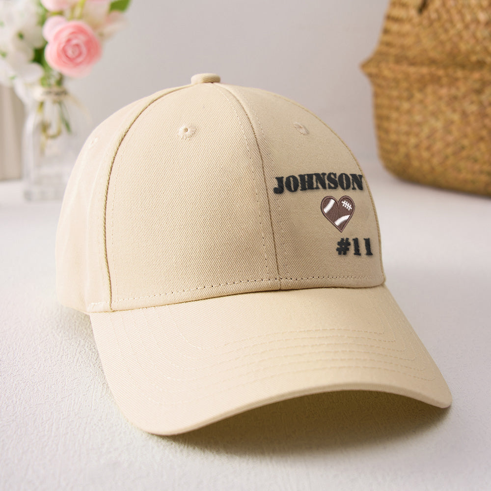 Lifestyle shot of a teen wearing a personalised football team cap — ideal back-to-school and birthday personalised gift