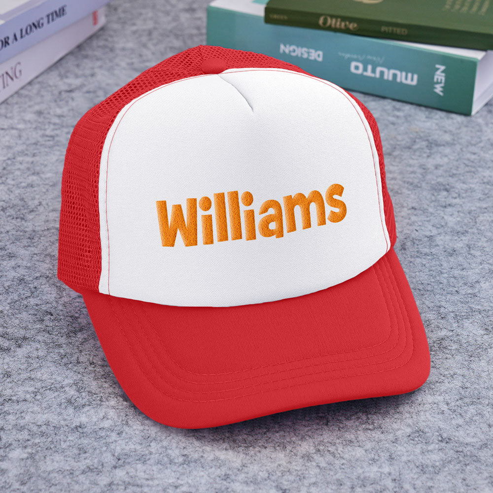 Personalised Puff Print Trucker Hat — Custom Name Foam Trucker Cap for Adults