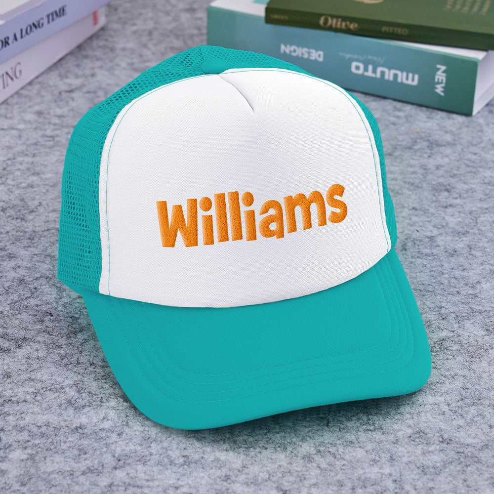 Personalised Puff Print Trucker Hat — Custom Name Foam Trucker Cap for Adults