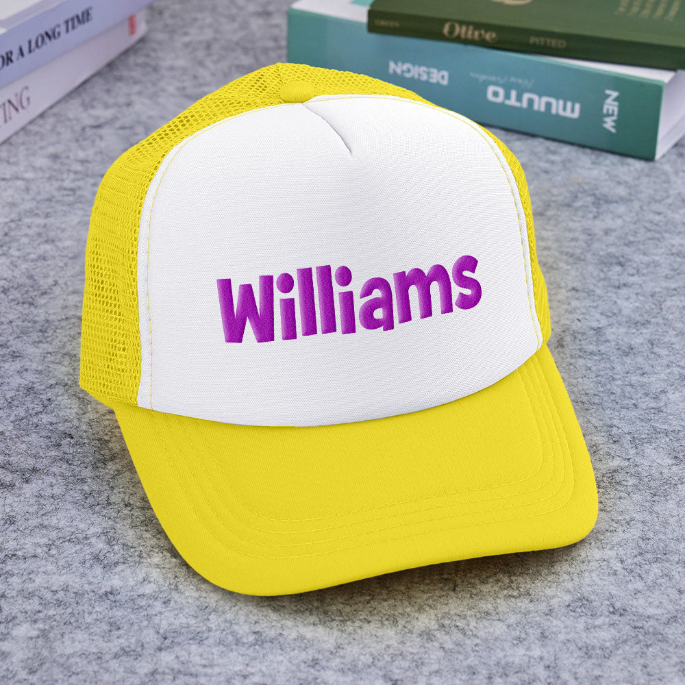 Lifestyle image of Custom Name Foam Trucker Cap styled with casual wear — ideal personalised name gift for him or her
