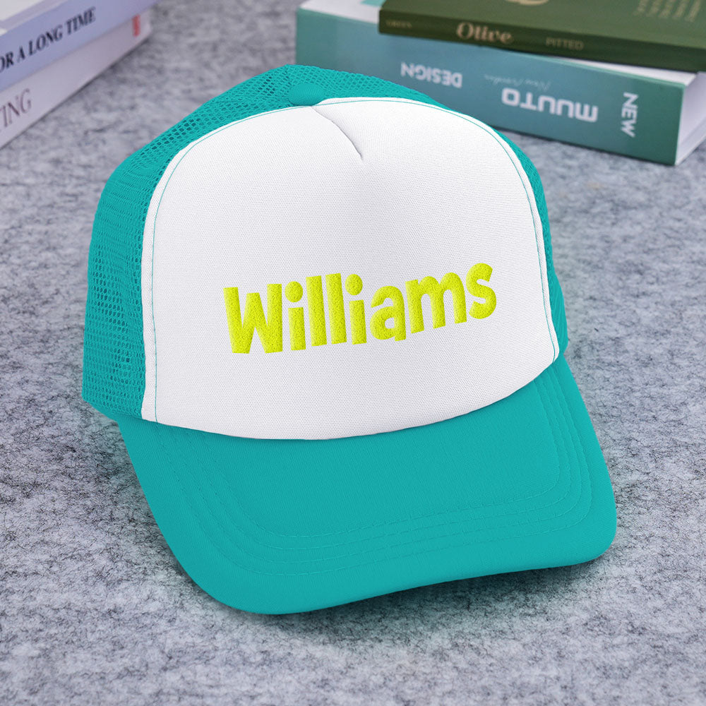Personalised Puff Print Trucker Hat — Custom Name Foam Trucker Cap for Adults