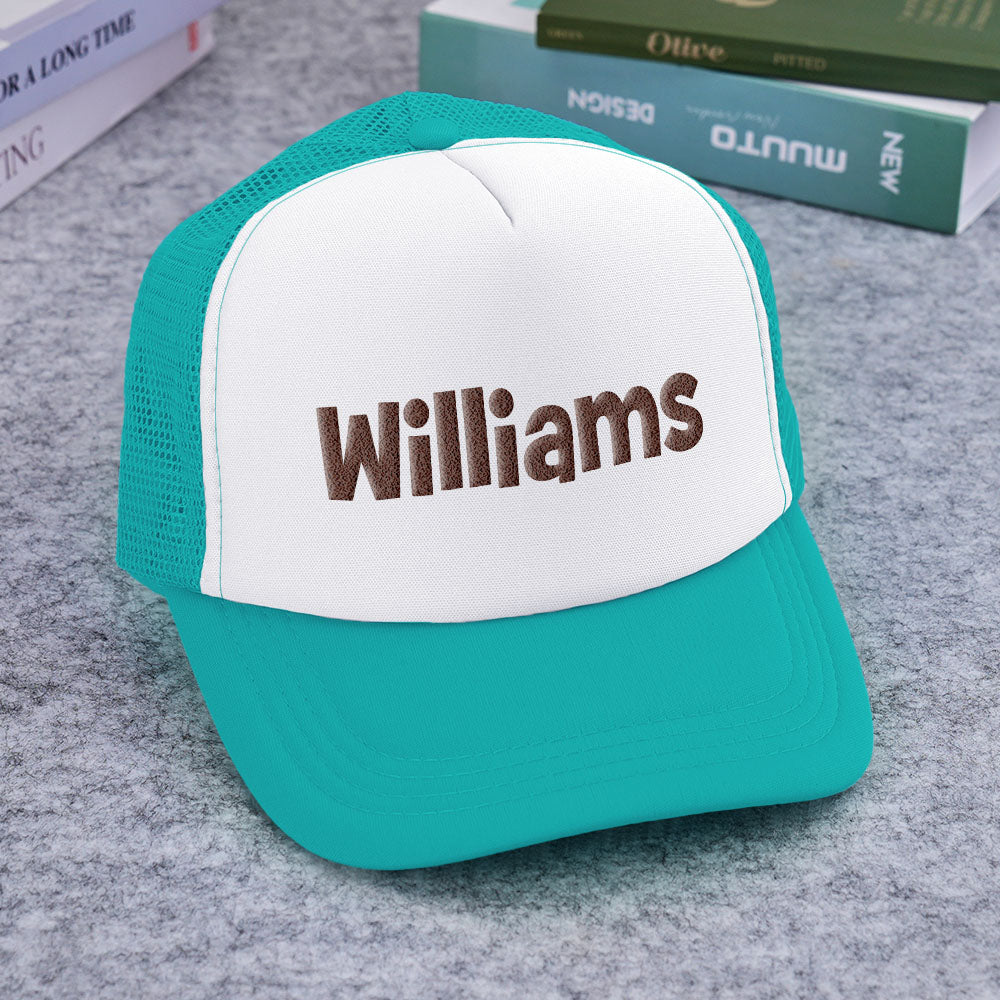 Personalised Puff Print Trucker Hat — Custom Name Foam Trucker Cap for Adults