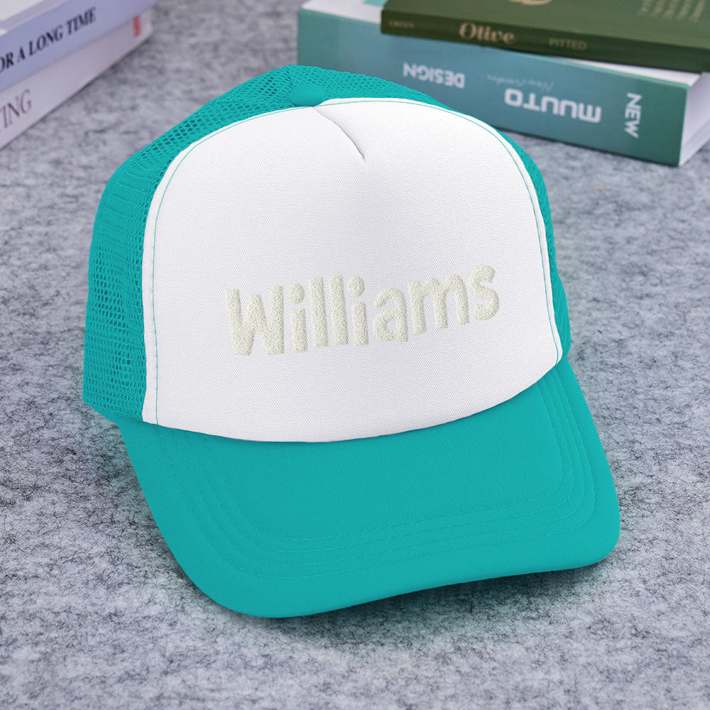 Personalised Puff Print Trucker Hat — Custom Name Foam Trucker Cap for Adults