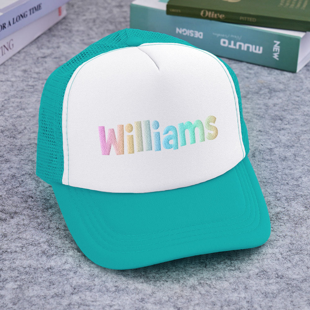 Personalised Puff Print Trucker Hat — Custom Name Foam Trucker Cap for Adults