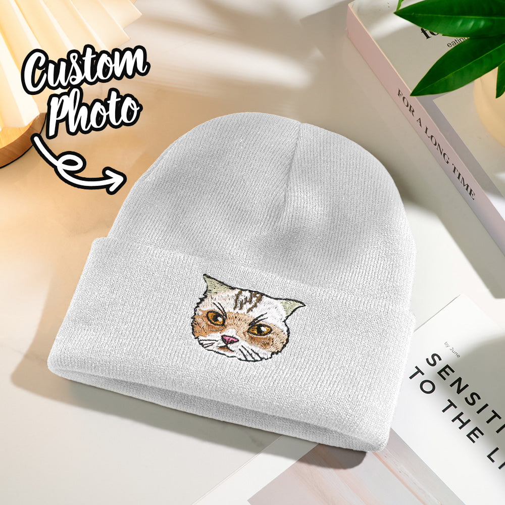 Side and rear view of personalised pet beanie showing ribbed cuff and one size fits most stretch