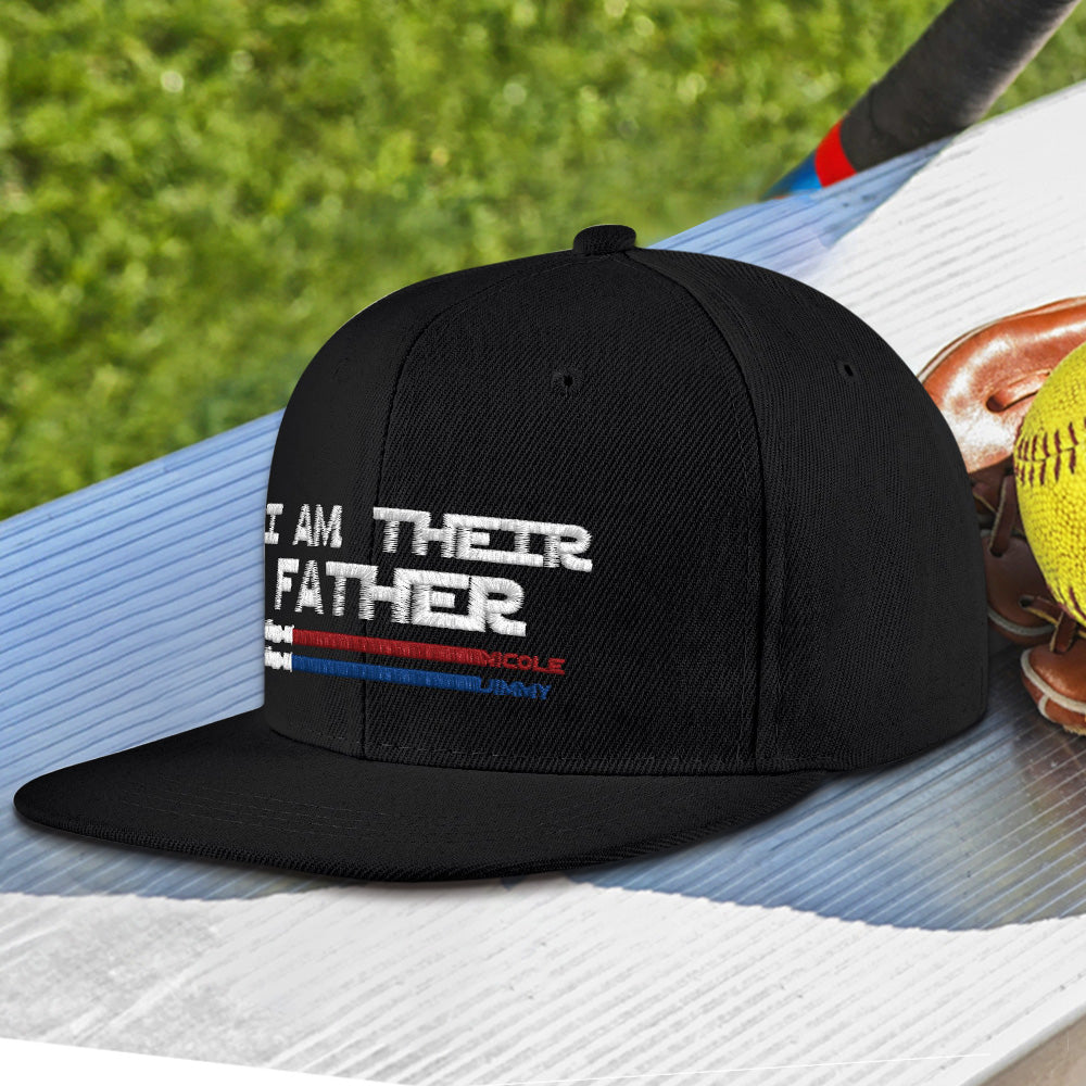 Close-up detail of personalised name lightsaber graphics on cap showing vibrant colour options and crisp print – personalised name gift for Dad
