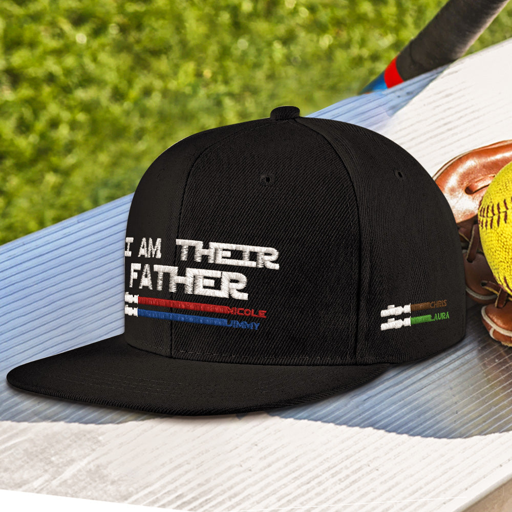 Three personalised caps in different lightsaber colours displayed together to show customisation options – gift ideas for Dad or husband