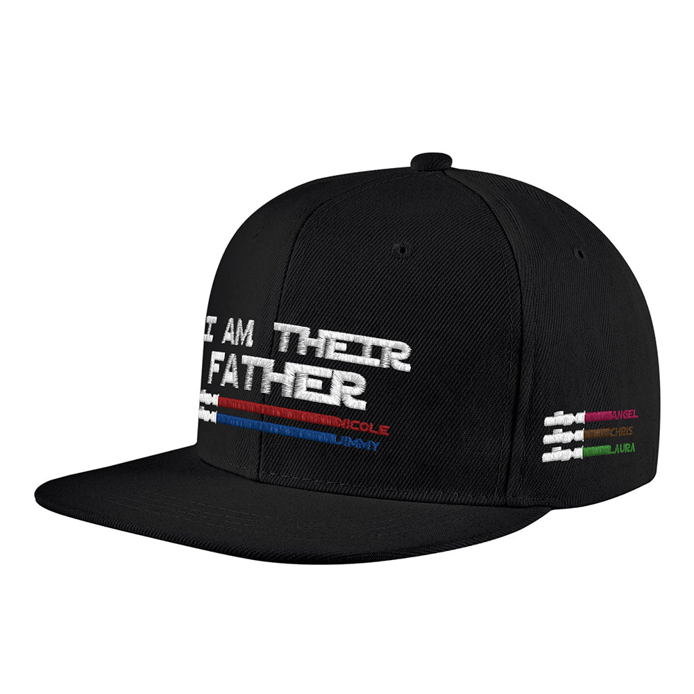 Three personalised caps in different lightsaber colours displayed together to show customisation options – gift ideas for Dad or husband