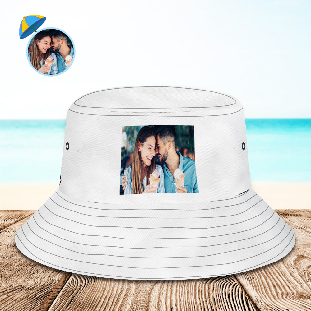 Rear view of personalised photo fisherman cap showing comfortable fit and lightweight polyester — foldable custom sun hat