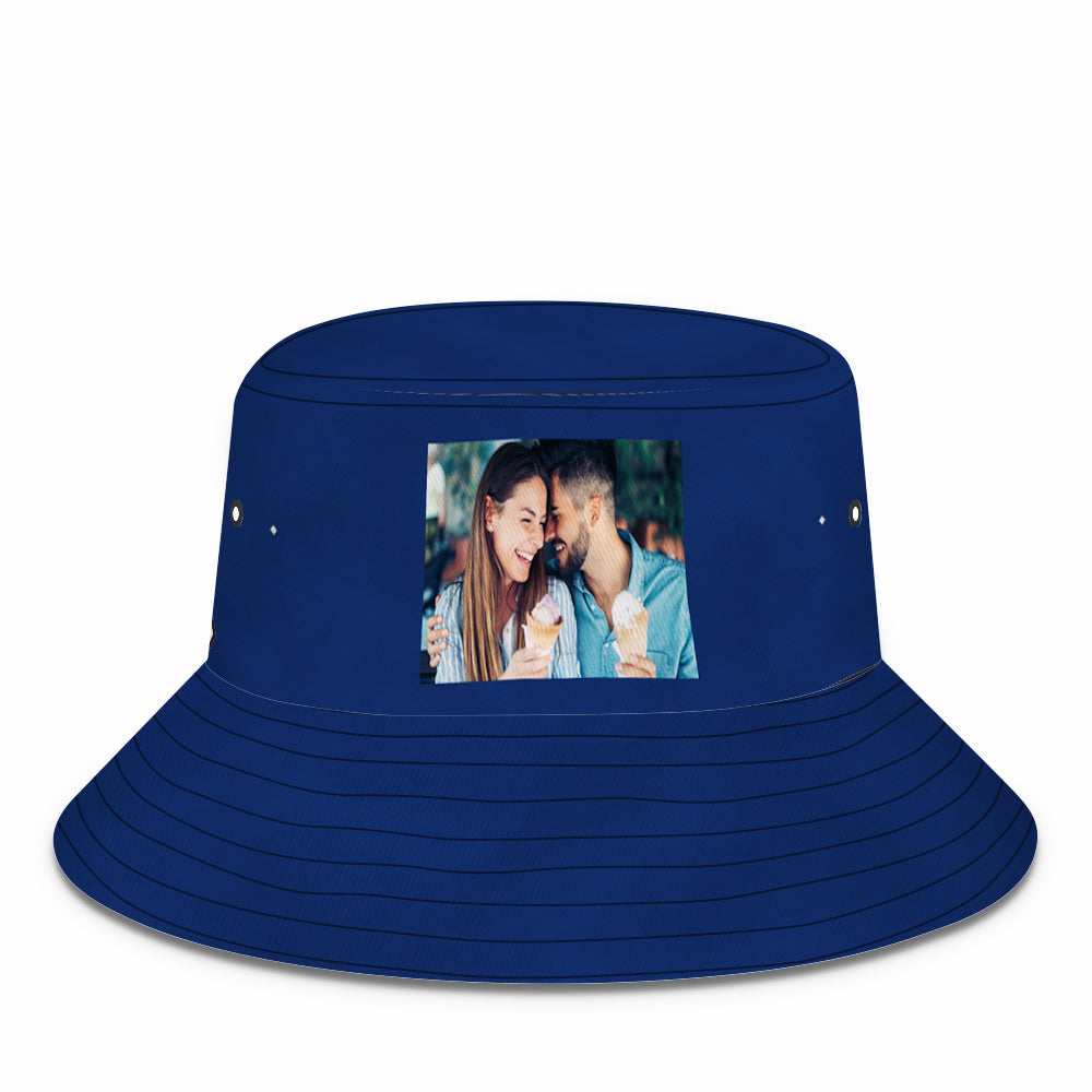 Detailed shot of printed image on brim demonstrating high-resolution customisation for a personalised bucket hat — ideal for keepsakes