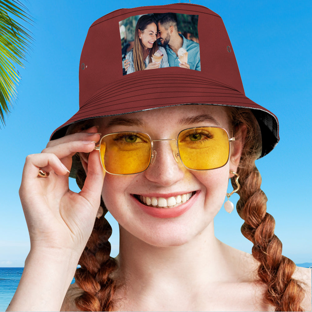 Close-up texture shot of polyester fabric on personalised bucket hat — cotton-like feel, breathable and comfortable custom sun cap